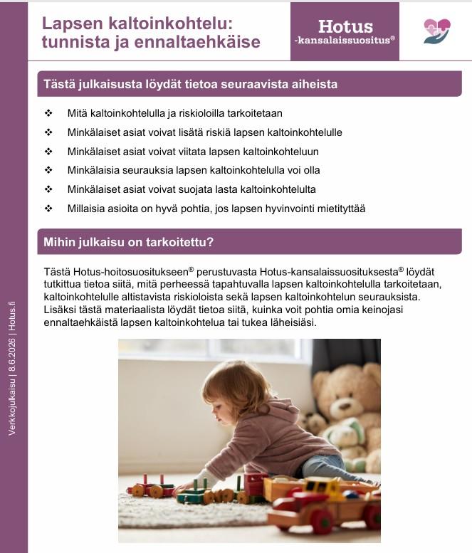 Kuva hotuksen kansalaissuosituksesta Lapsen kaltoinkohtelu: tunnista ja ennaltaehkäise